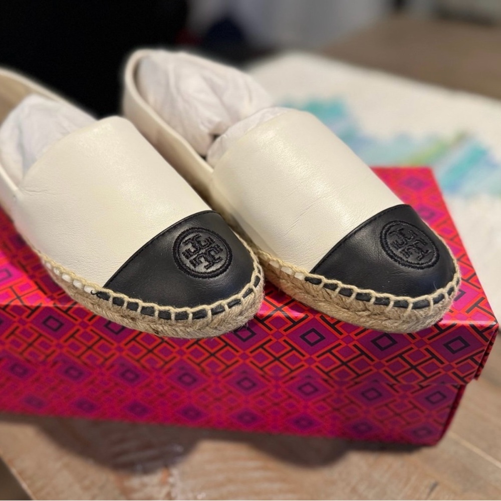 Tory Burch Black and White Espadrilles with Jute Sole